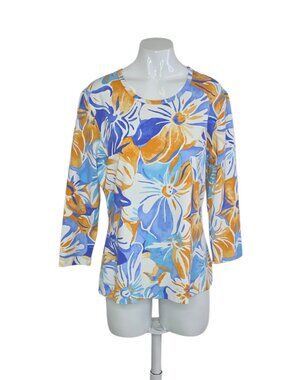 J.Mclaughlin Women's Catalina Cloth 3/4 Sleeve Floral Print Shirt, Vacation, S/M